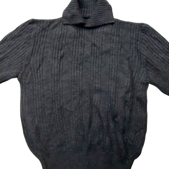 Retro Vintage 1940s-1960s Black Ribbed 3/4 Sleeve Collared Knit Sweater Sz Small - Picture 2 of 6